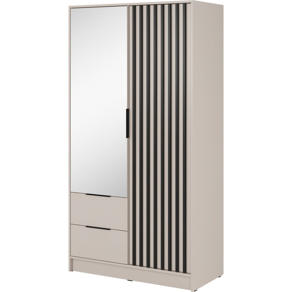 Armoire 2 portes avec miroir et lattes KARETTE gris et bois clair, RECOLLECTION