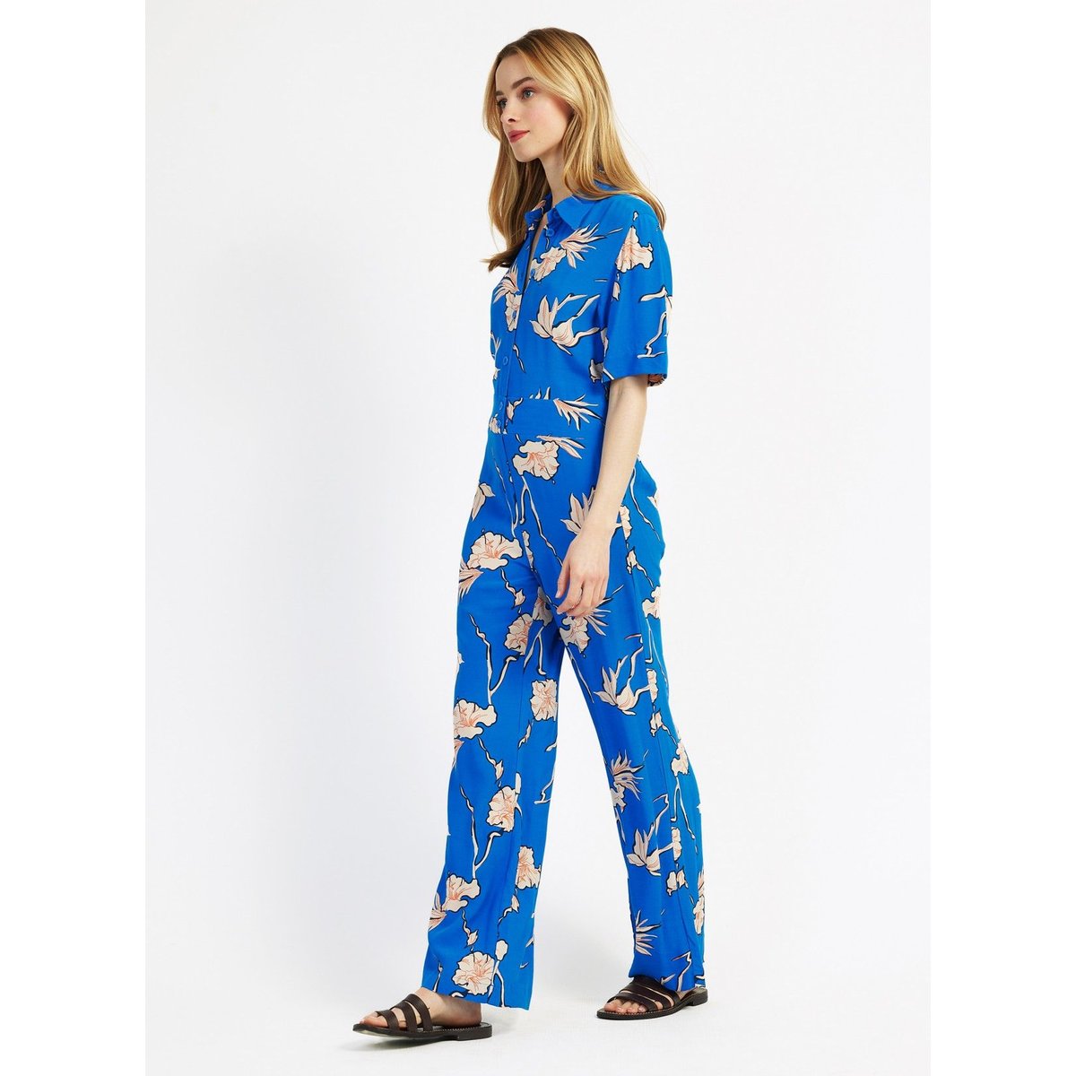 Combinaison imprimée et boutonnée MINDINA bleu cobalt floral, AN'GE