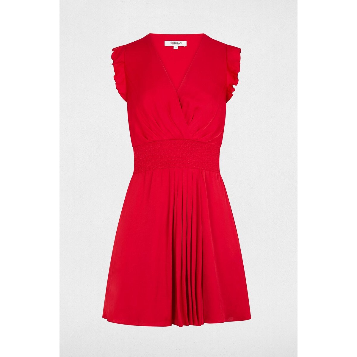 Robe courte manches courtes col V rouge, MORGAN
