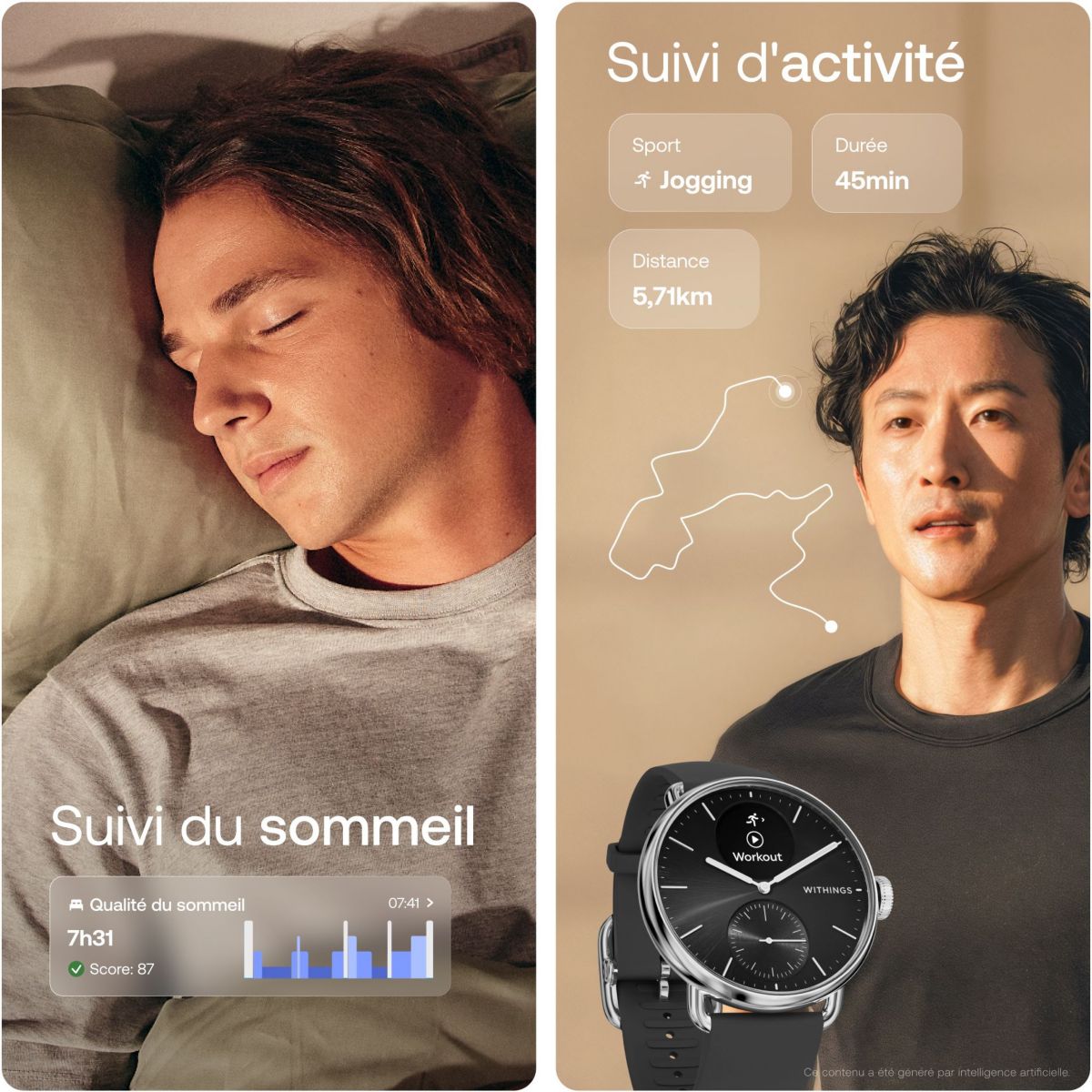 Montre santé Scanwatch 2 42mm Noire + bracelet Cuir offert couleur unique, WITHINGS