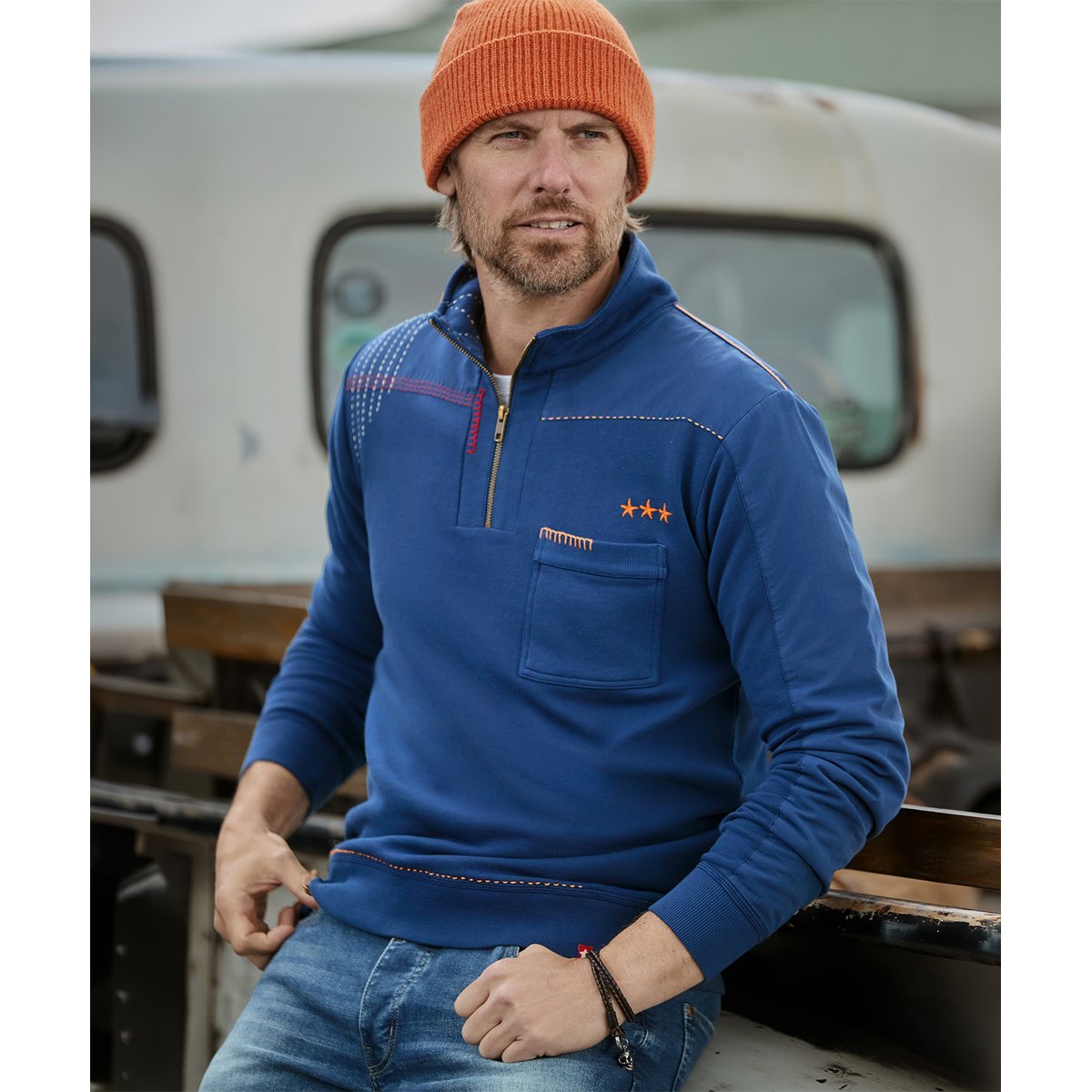 Sweat Col Cheminée Décontracté Personnalisé bleu, JOE BROWNS
