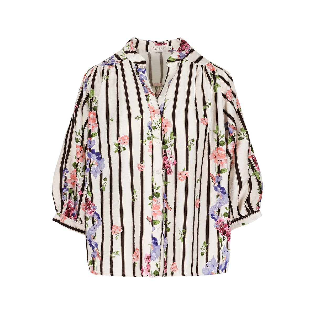Chemise à rayures et fleurs blanc, LOLALIZA