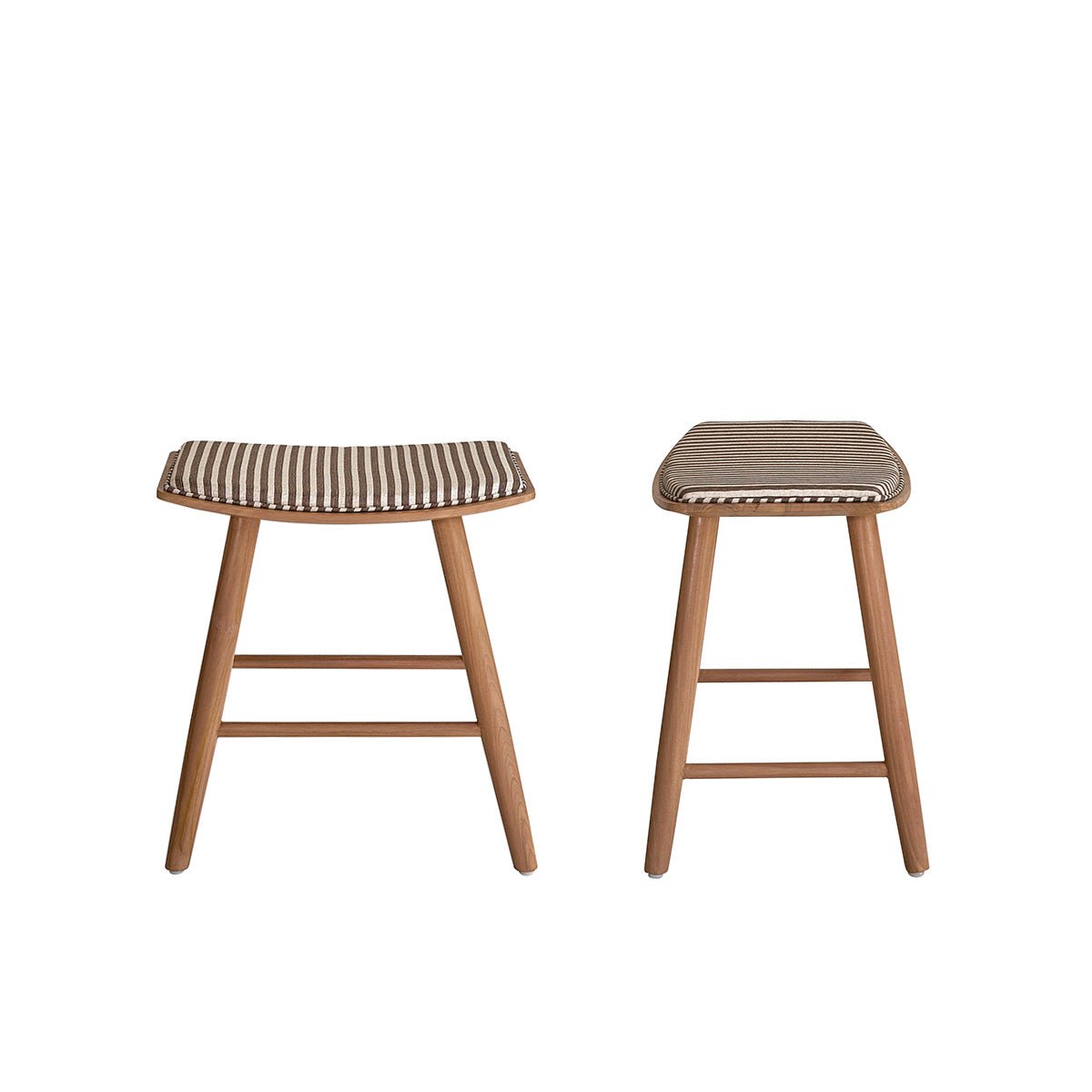 Lot de 2 tabourets en teck massif et tissu rayé  AMBRE rayure_marron_beige, BERAH GETAH