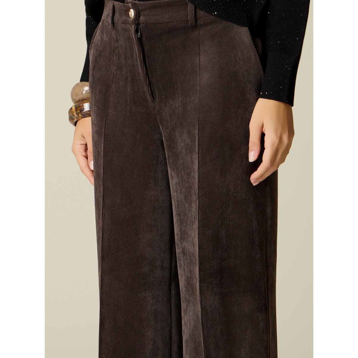 Pantalon palazzo côtelé marron, OLTRE