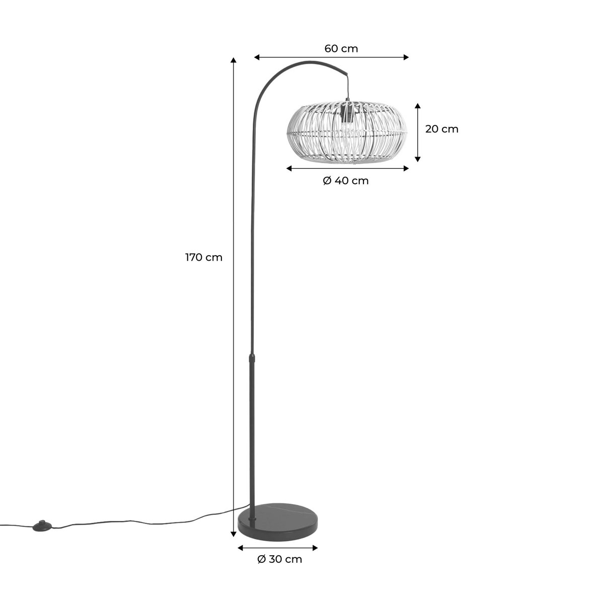 Lampadaire intérieur rotin naturel H 170cm DIEGO naturel, SWEEEK
