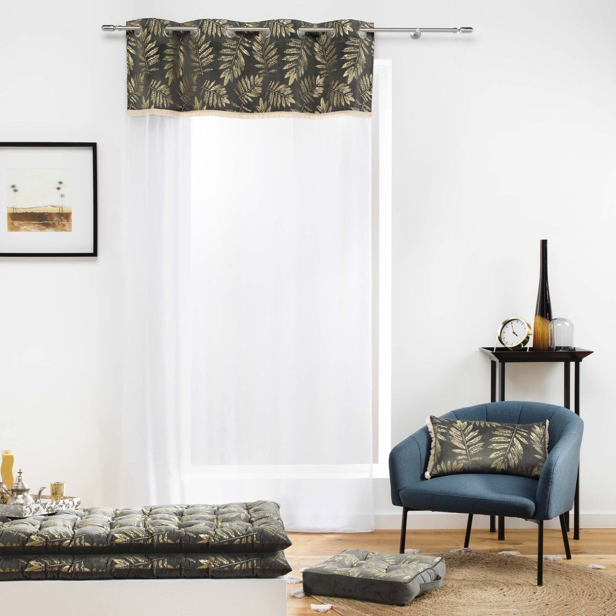 Panneau a oeillets Voilage Collection Tropical Adelore anthracite, EDEN