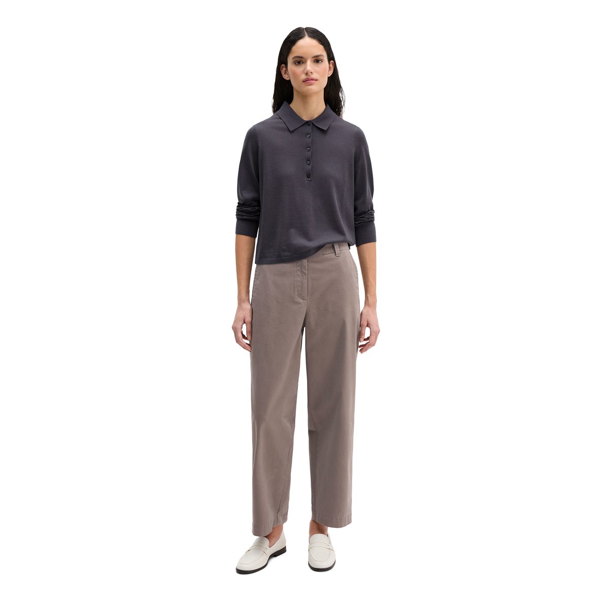 Polo en maille fine regular en noble mélange de laine mérinos et de viscose gris foncé, MARC O'POLO