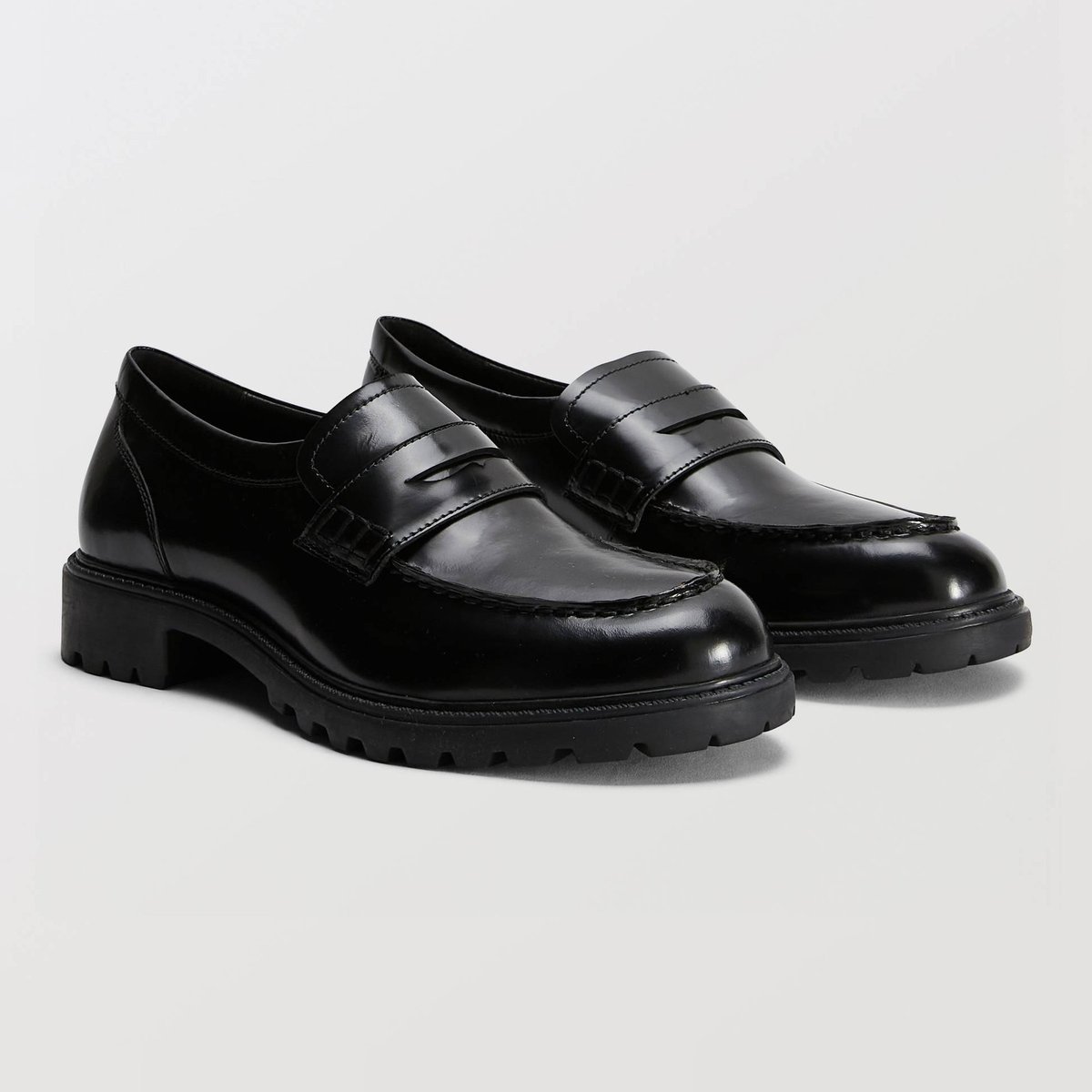 Mocassins en cuir noir, MONOPRIX