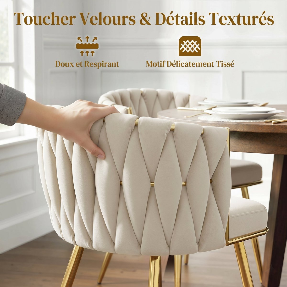 Chaise de salle à manger Velours (100% crème, HOMCOM