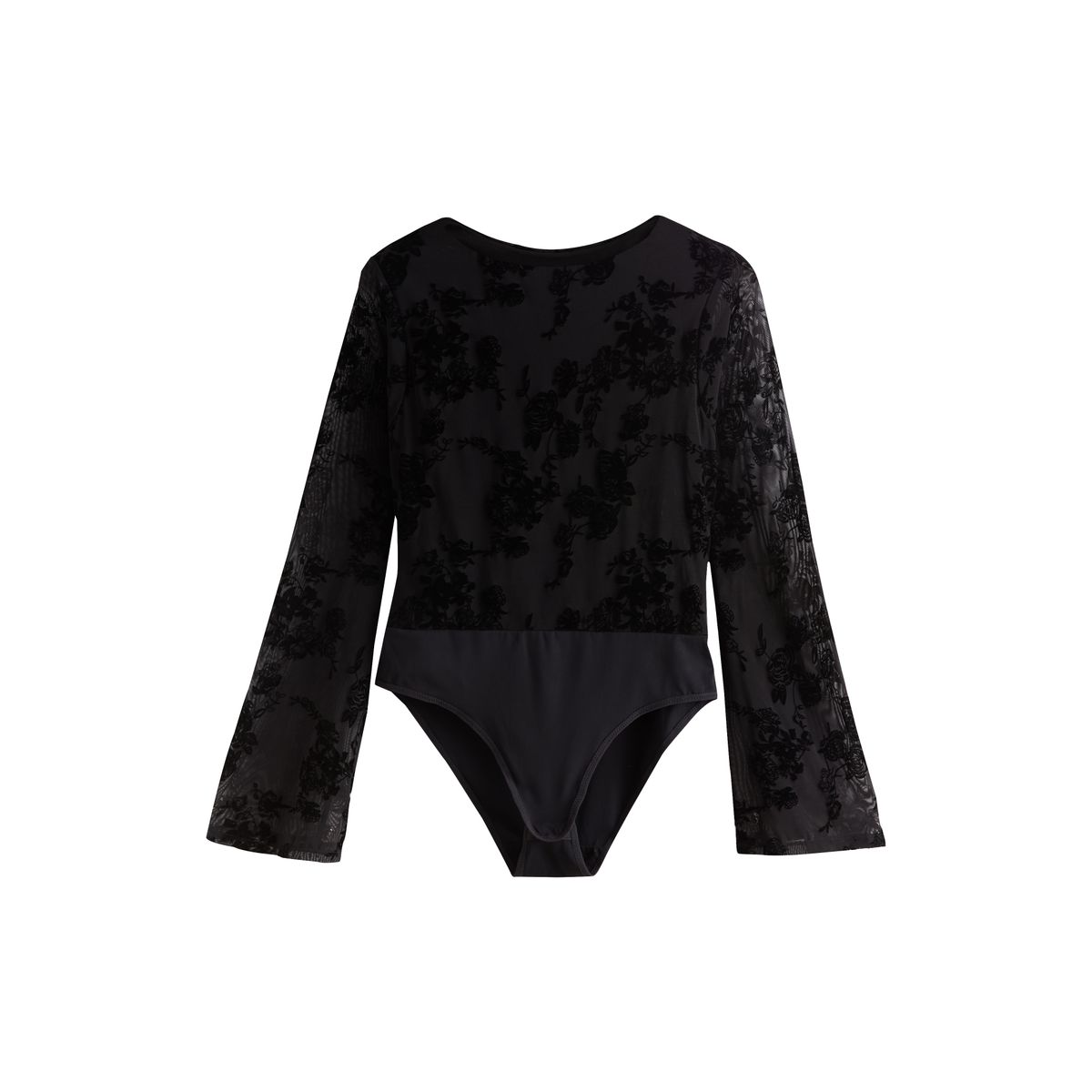 Body floqué avec manches évasées noir, NEXT