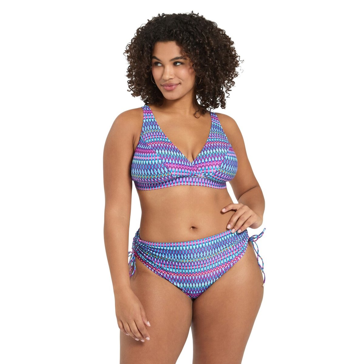 Bikini à imprimé multicolore et liens violet, FIORELLA RUBINO