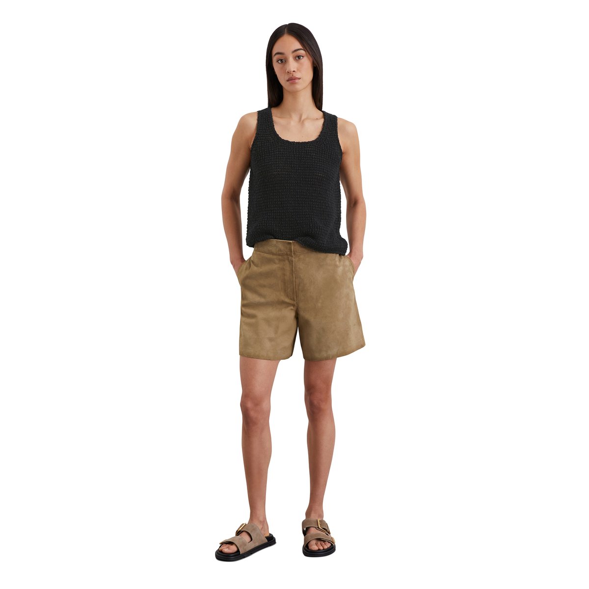 Short en cuir shaped en cuir de chèvre souple beige, MARC O'POLO