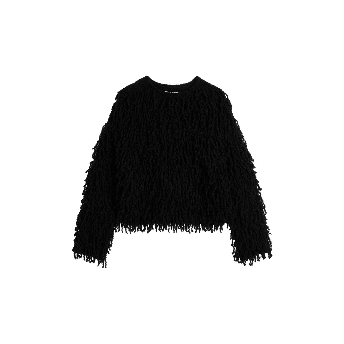 Pull court à franges en fil bouclé doux noir, MARC O'POLO