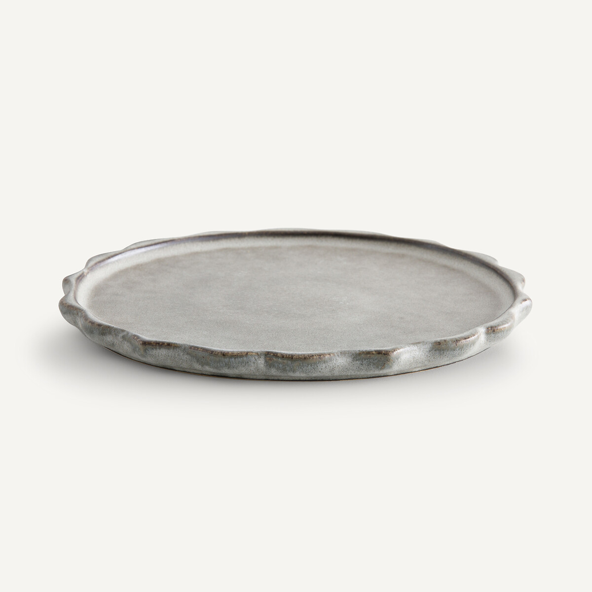 Lot 4 assiettes plates grès émail réactif, Arigato blanc grisé, AM.PM