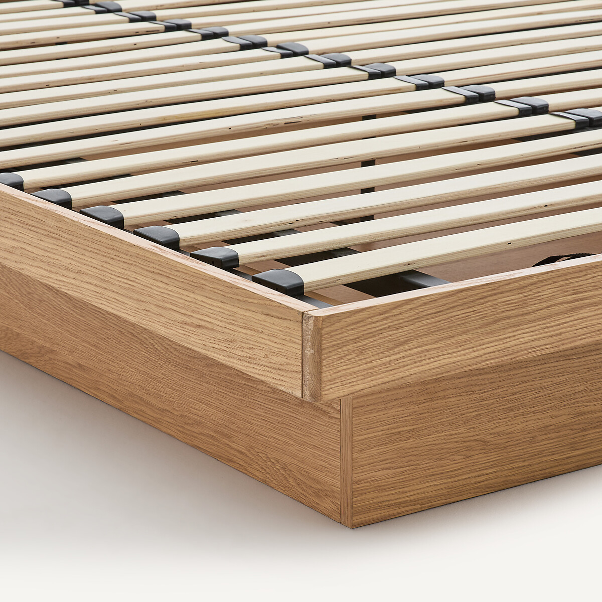 Hibashi Solid Oak and Oak Veneer Adjustable Storage Bed Base natural oak, AM.PM