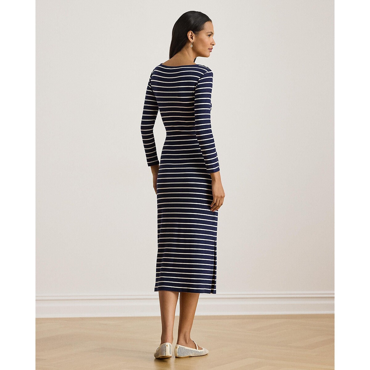 Robe midi rayée à manches longues à nouer, VAYRA marine, LAUREN RALPH LAUREN