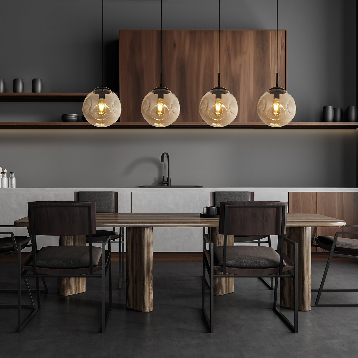 Paris 4-Light Hammered Glass Bar Pendant Light black, SO'HOME