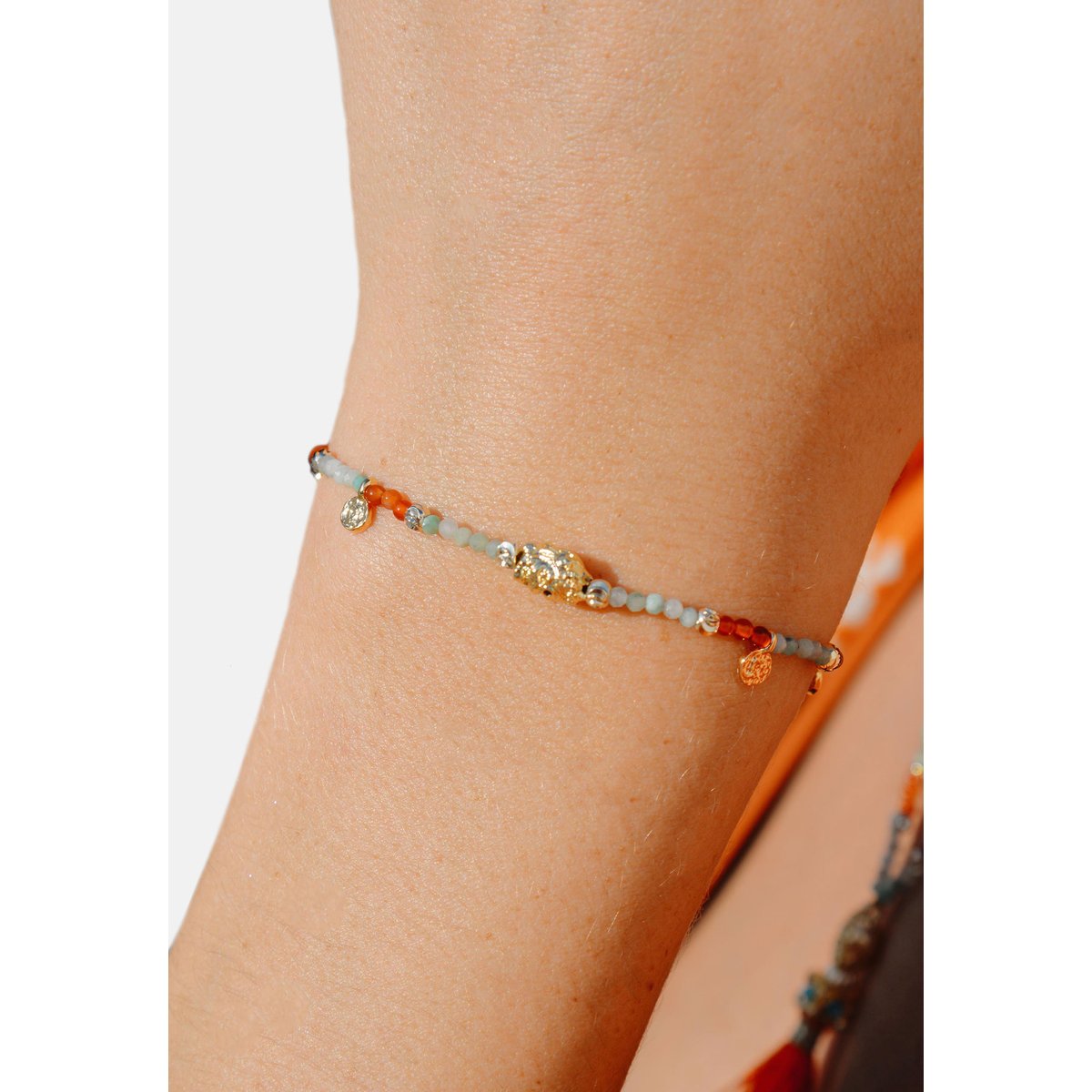 Bracelet de perles avec pampilles réglable ROLLIS corail, HIPANEMA