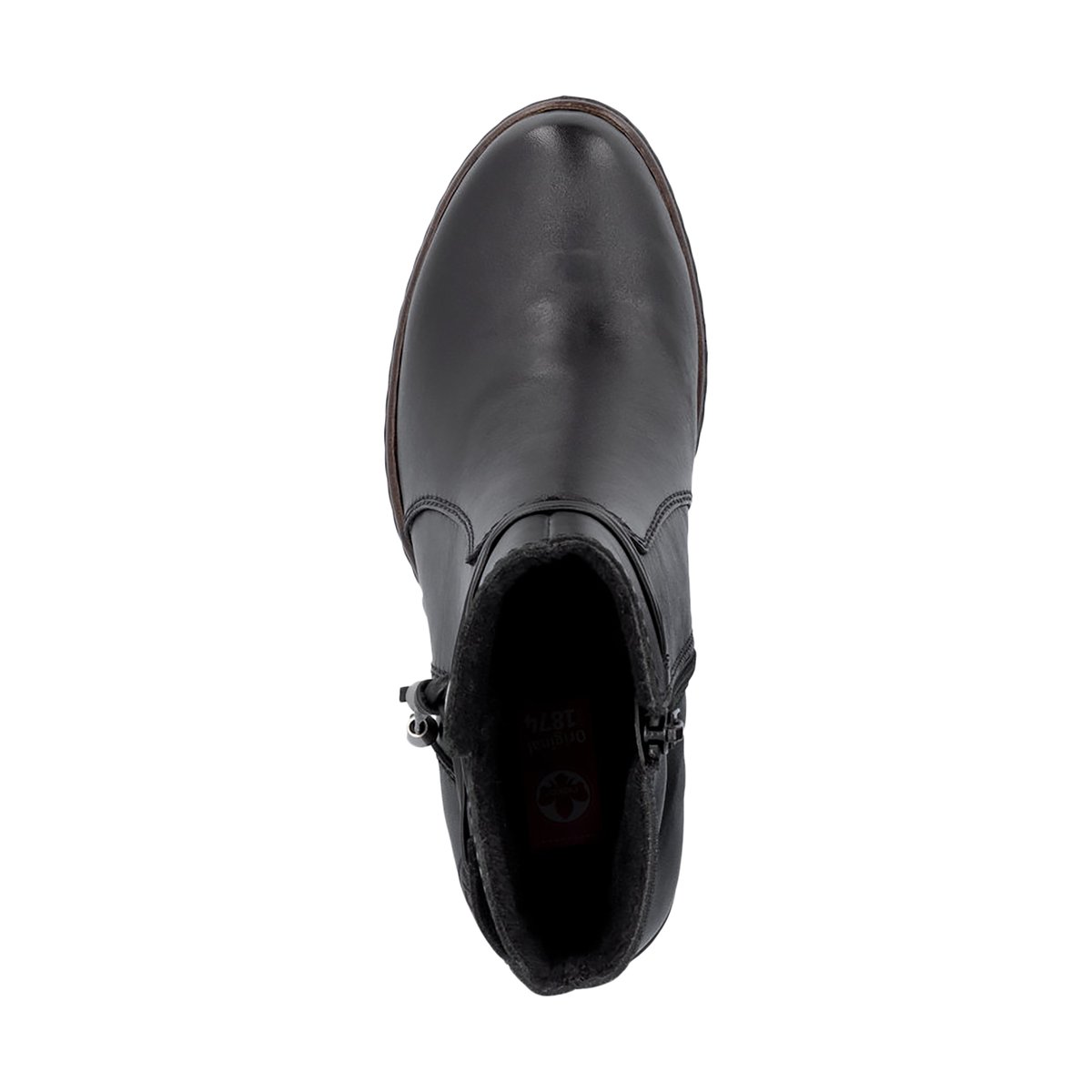 Boots à talon décroché haut, logo embossé avec zip latéral et cordon noires, RIEKER