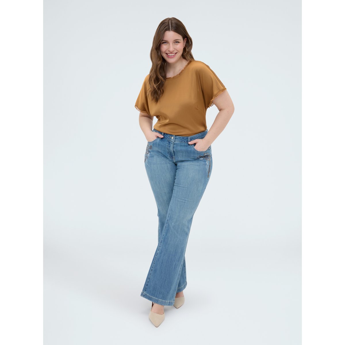 Top avec détails effilochés marron, FIORELLA RUBINO