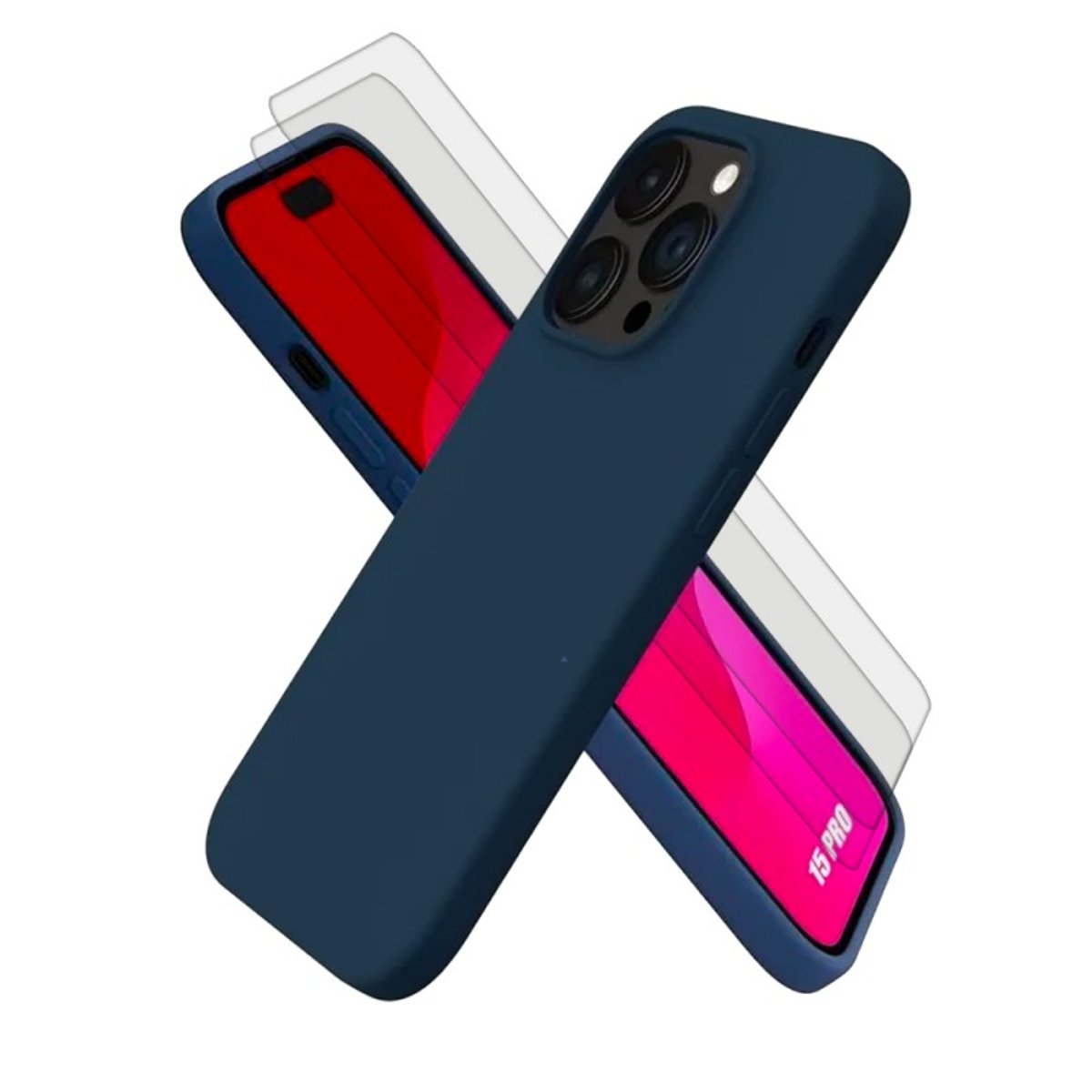 Coque iPhone 15 Pro antichoc + 2 vitres bleu, EVETANE