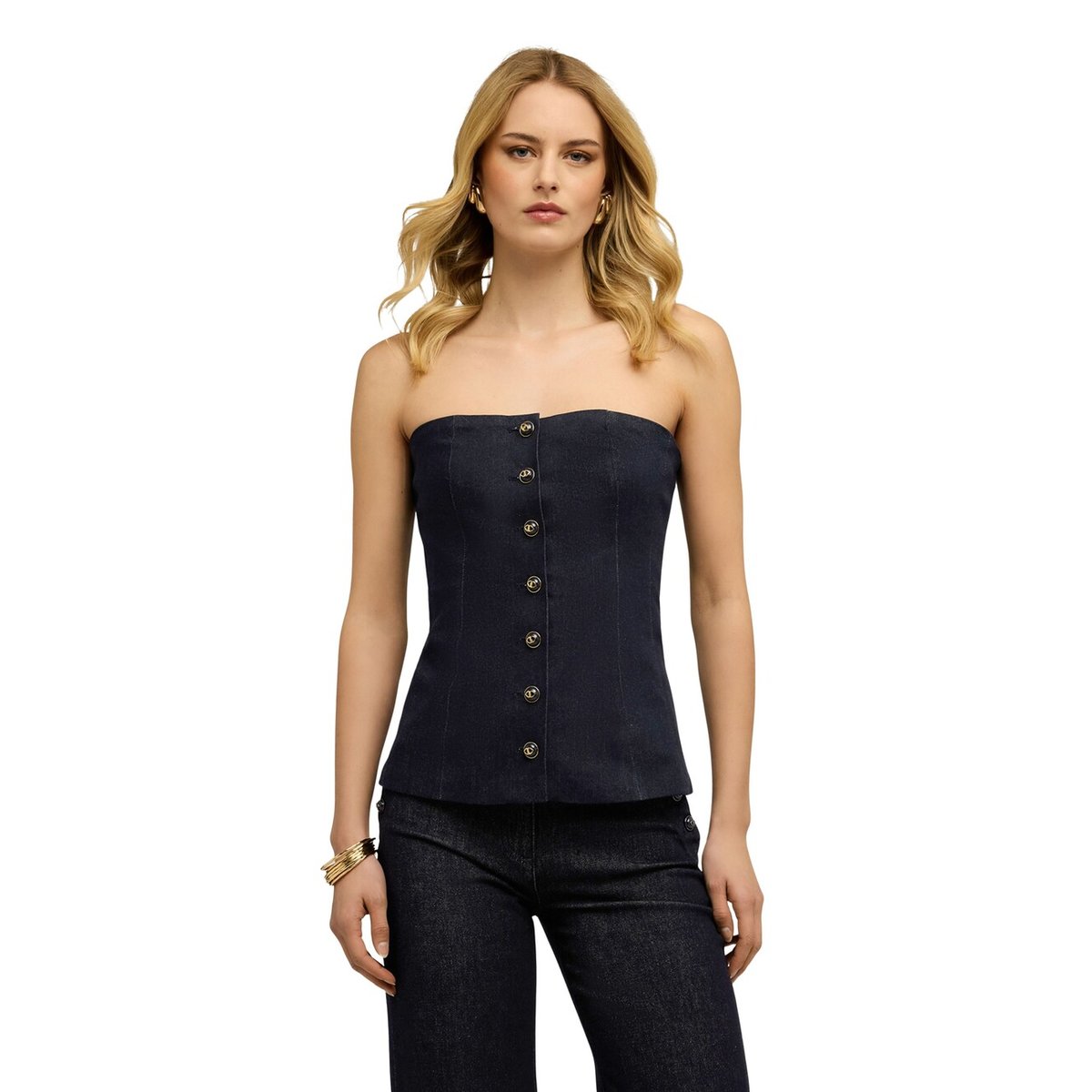 Top bustier à boutons bleu, MOTIVI