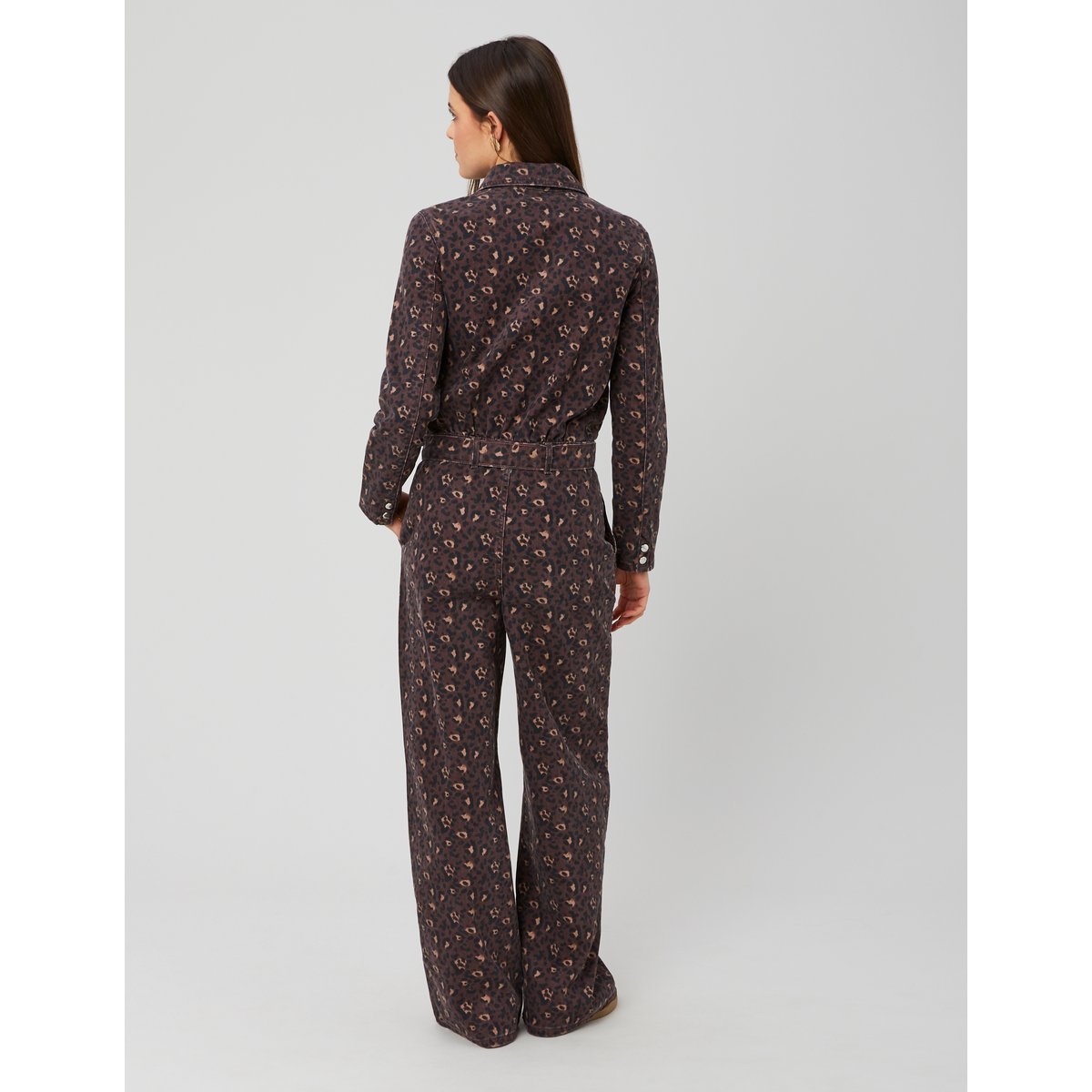 Combinaison en denim imprimé léopard marron, BZB