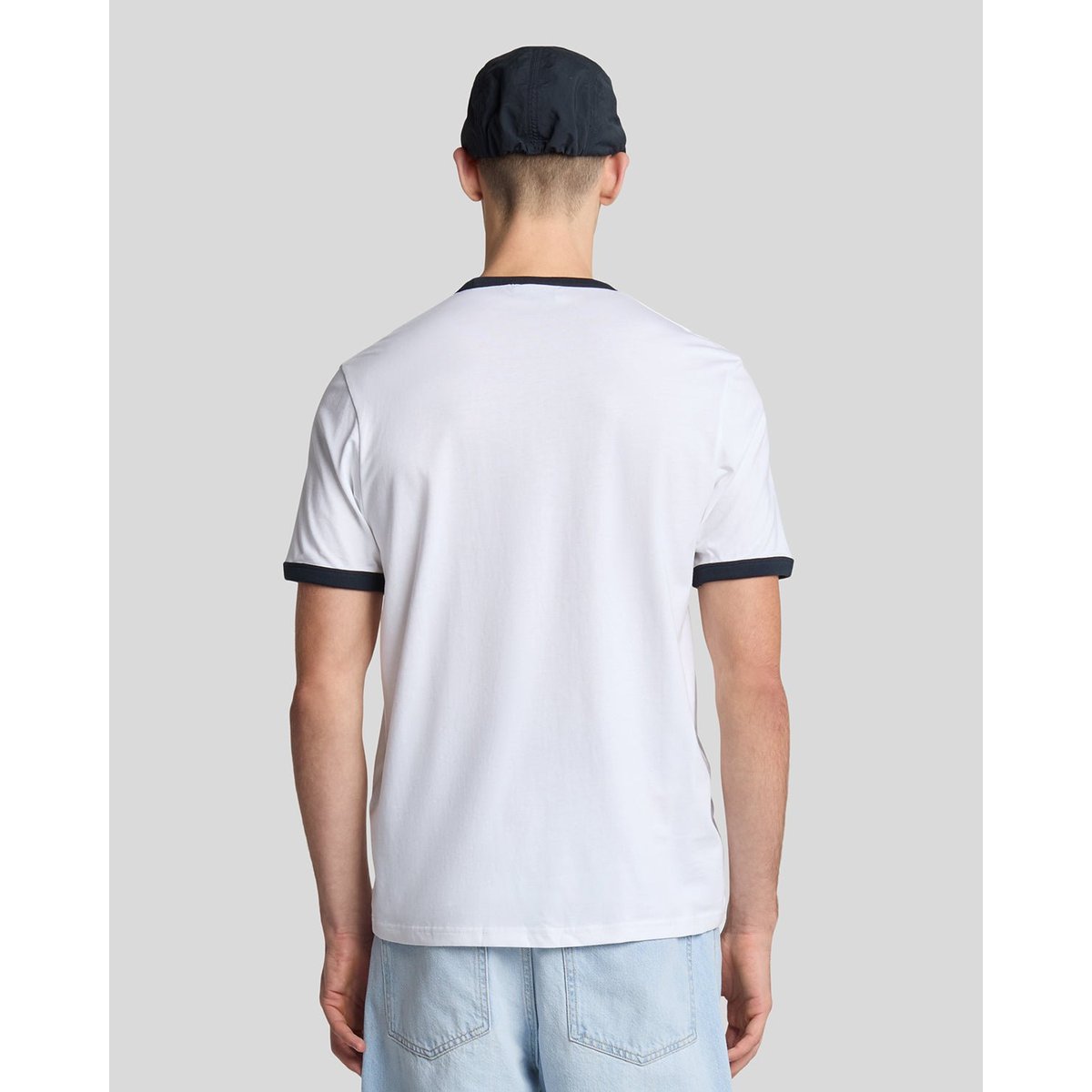 T-shirt ringer en coton col rond blanc/ foncé marine, LYLE & SCOTT