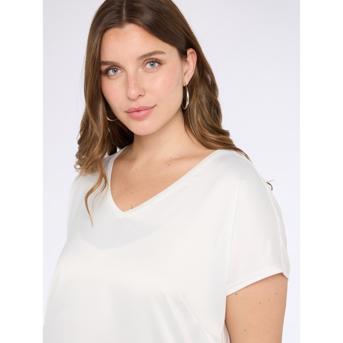 T-shirt bimatière avec col en V blanc, FIORELLA RUBINO