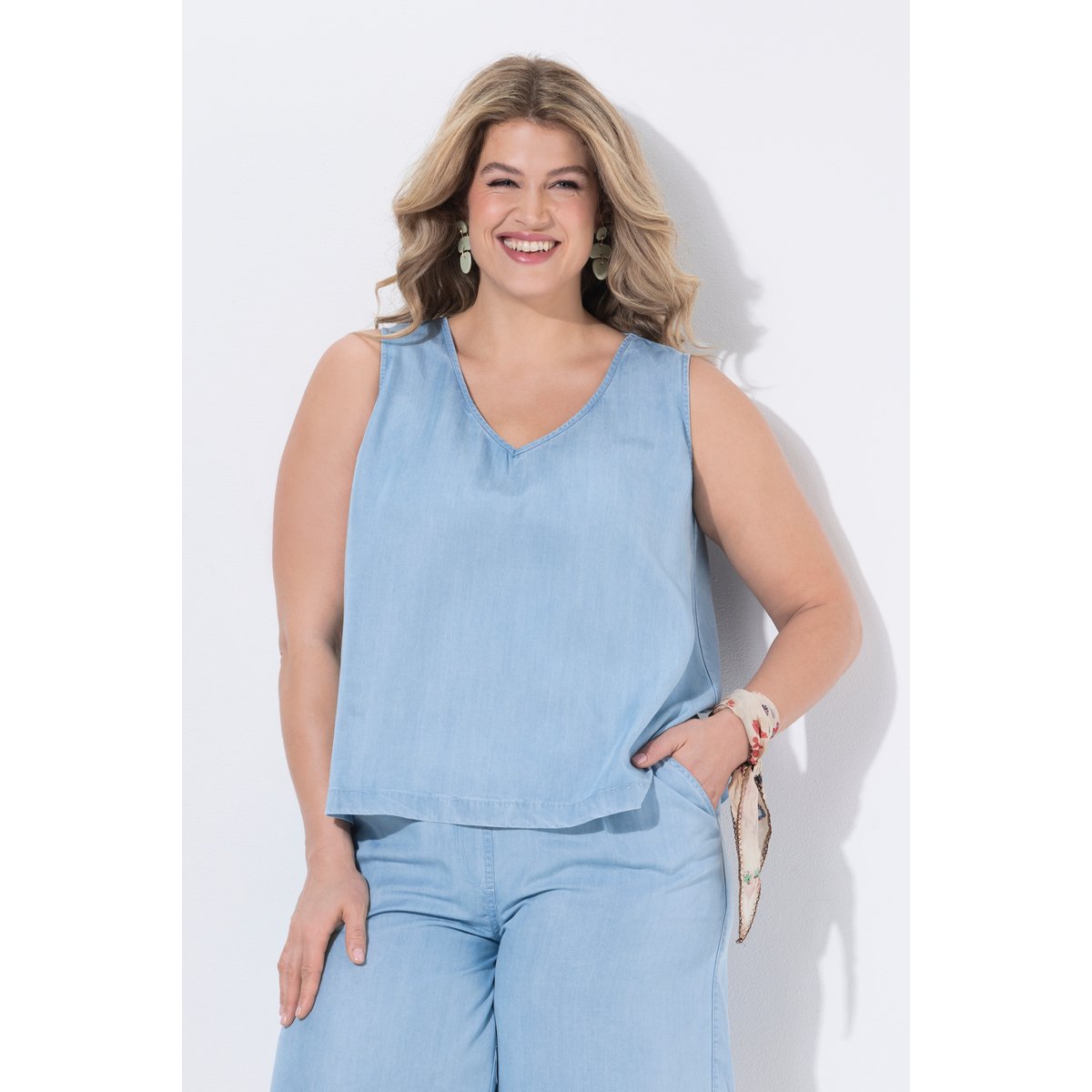 Blouse sans manches en Lyocell bleu pigeon, ULLA POPKEN