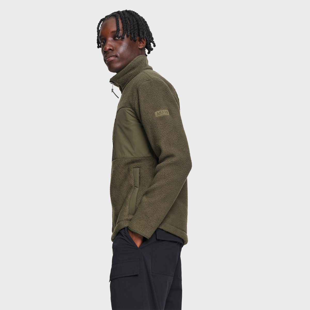 Polaire sherpa zippée col montant poches zippées T-KIT vert olive, AIGLE