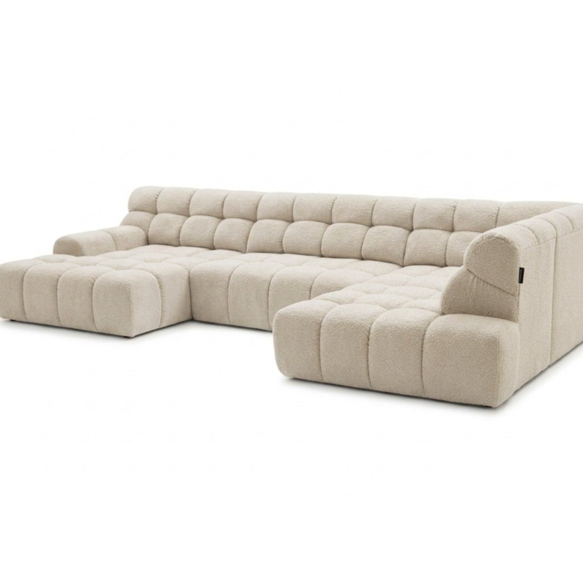 Canapé d'angle convertible 4 places en tissu texturé, ANDRE blanc, BOBOCHIC