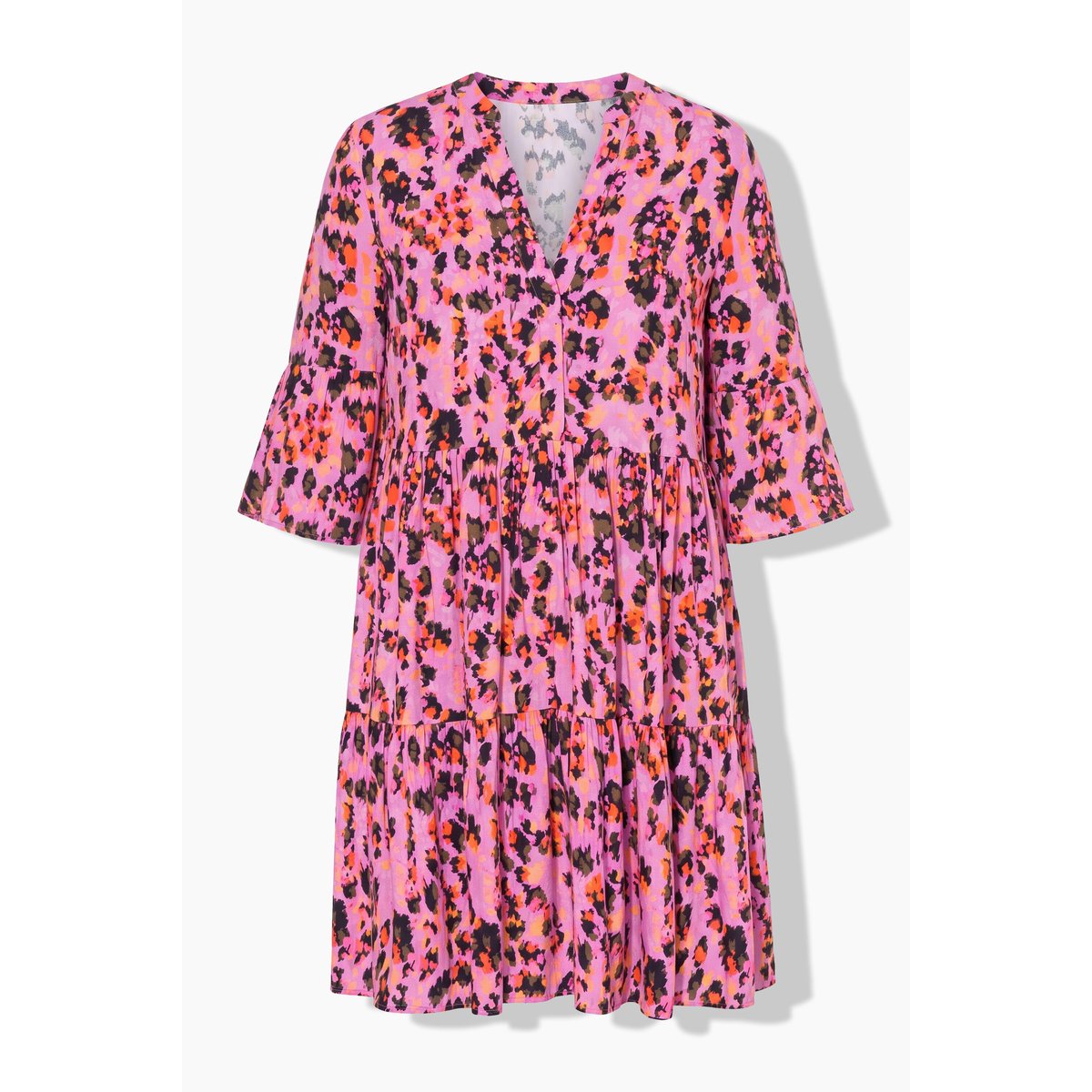 Robe courte et évasée, motif léopard coloré rose vif clair, STUDIO UNTOLD