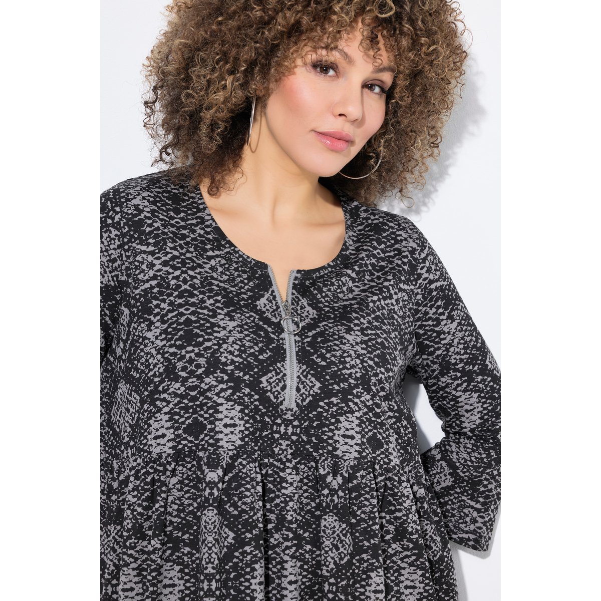 Robe midi en jersey, manches 3/4 gris graphite, ULLA POPKEN