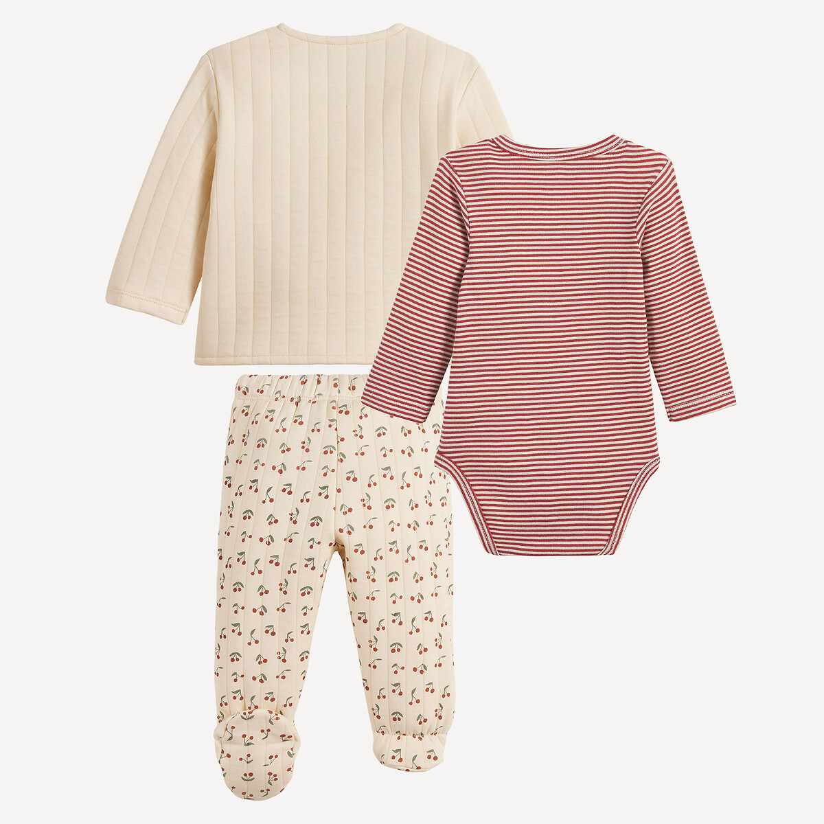 Kit naissance 3 pièces, brassière, body et pantalon à pieds assortis, LA REDOUTE COLLECTIONS