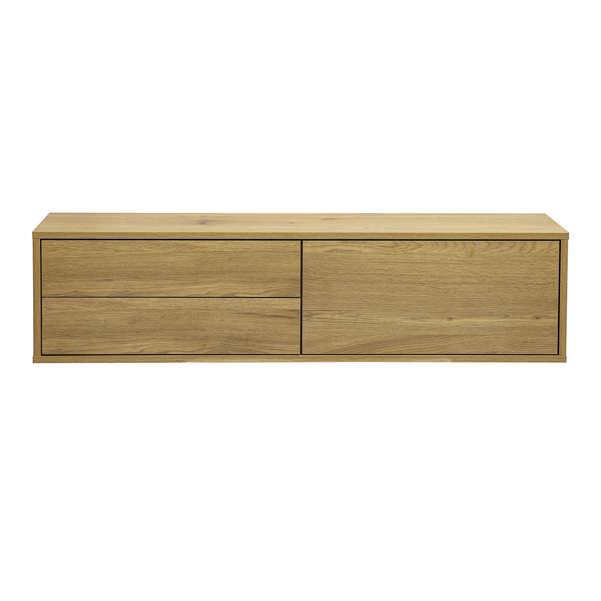 Meuble TV mural finition bois clair chêne L120 cm FLEXO chêne clair, MILIBOO