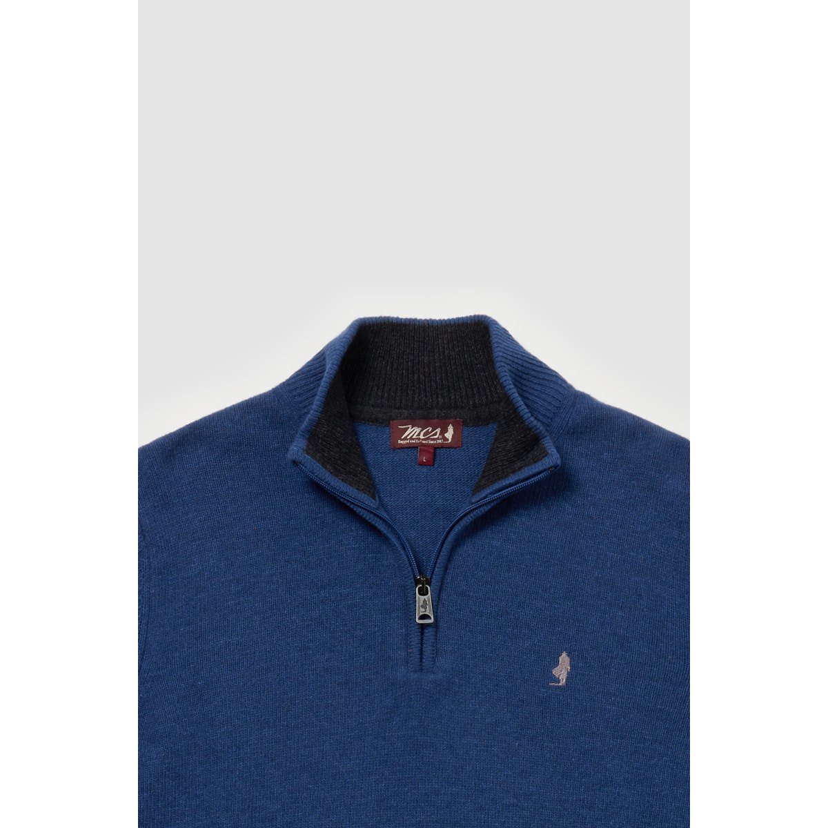 Pull 1/2 zip en laine bleu foncé, MCS