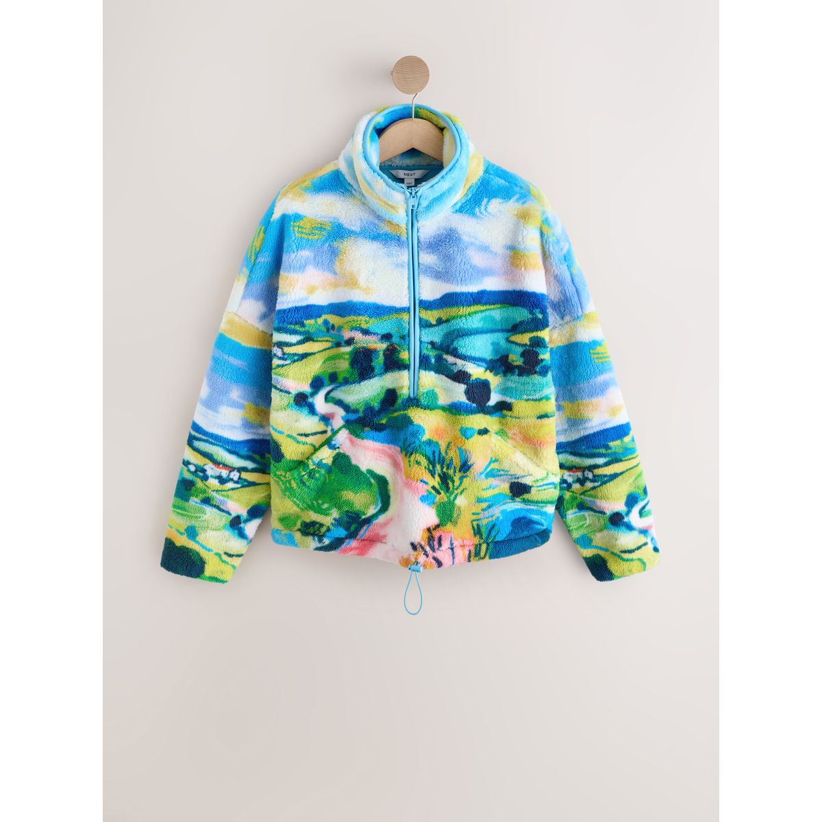 Veste confortable semi-zippée en peau lainée imprimé scénic bleu, NEXT