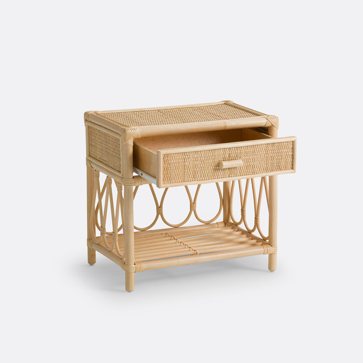 Mesita de noche con 1 cajón + 1 estante de ratán Kiara natural, LA REDOUTE INTERIEURS
