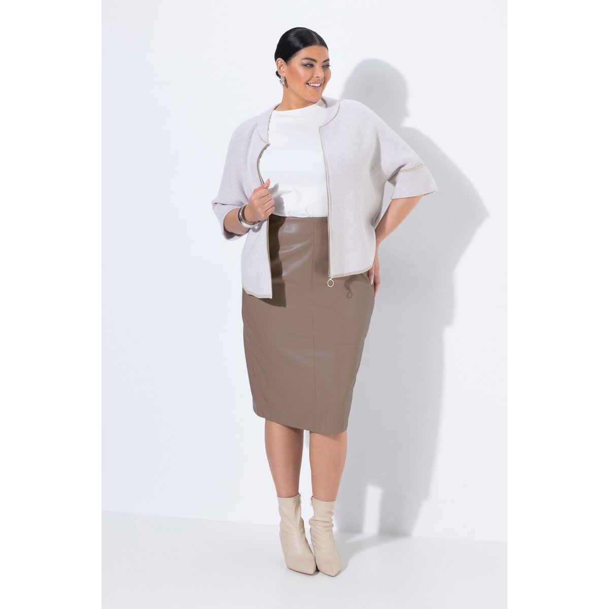 Jupe crayon imitation cuir, coupe Slim Fit marron pâle, ULLA POPKEN