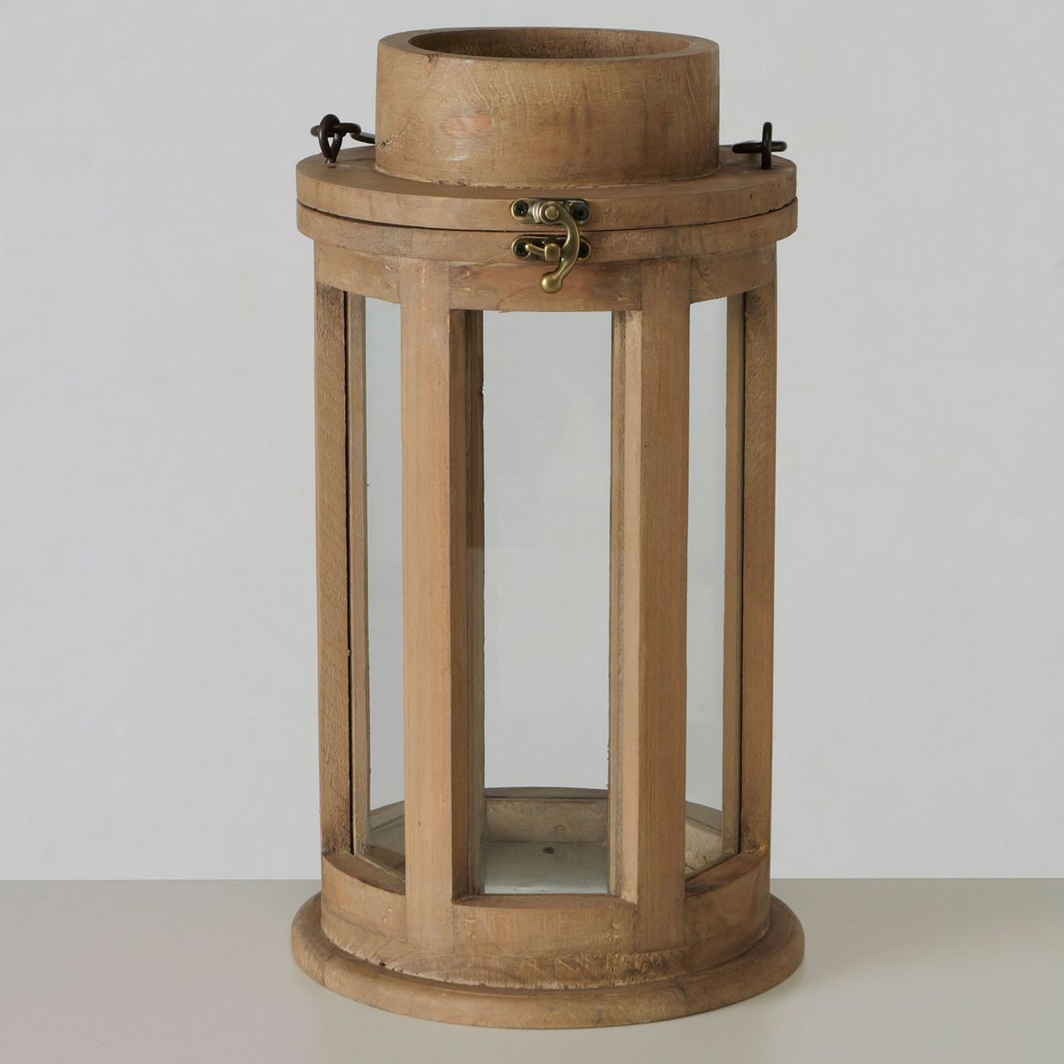 Lanterne ronde en bois et verre 19x19x34cm bois, WADIGA