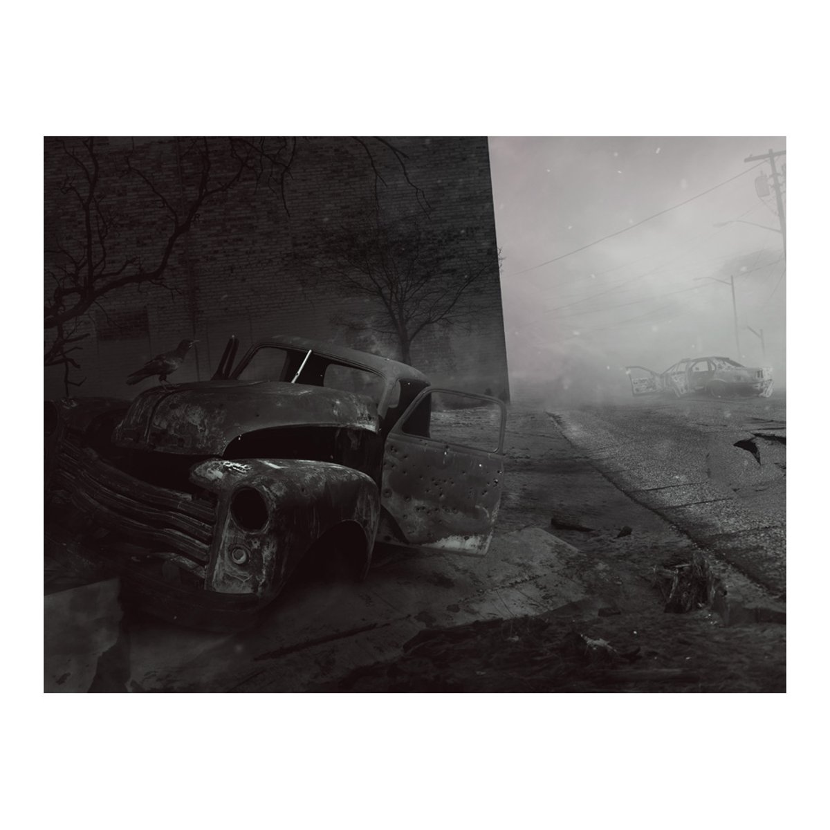 Papier peint intissé panoramique Vintage et Retro City of fear gris / argent, EDEN