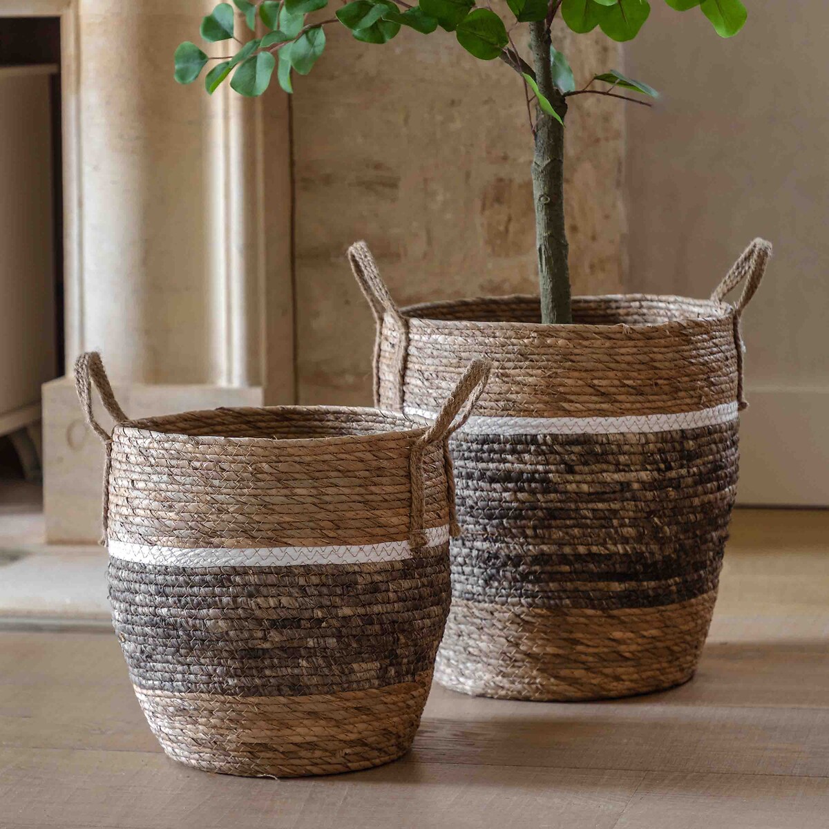 Set of 2 Woven Storage Baskets in Contrast Stripe natural, ÉDITÉ
