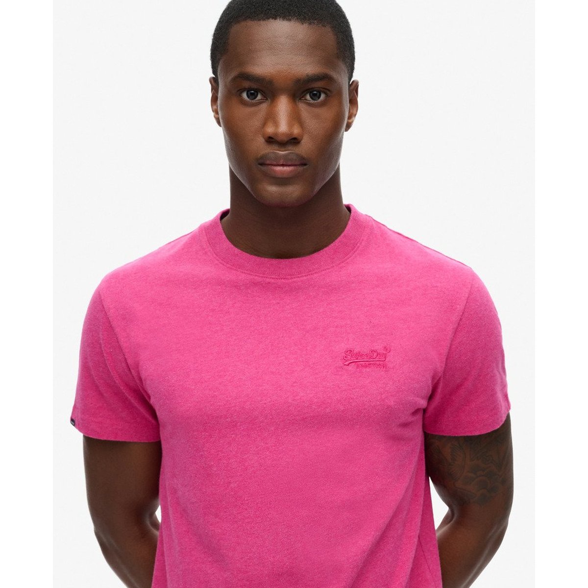 T-shirt col rond Vintage Logo magenta chiné, SUPERDRY