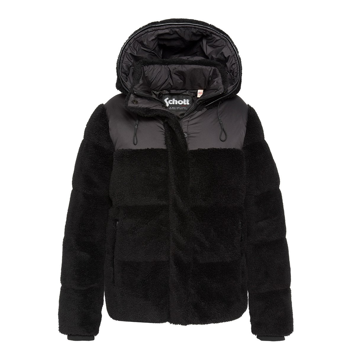 Doudoune sherpa à capuche bi-matière noir, SCHOTT