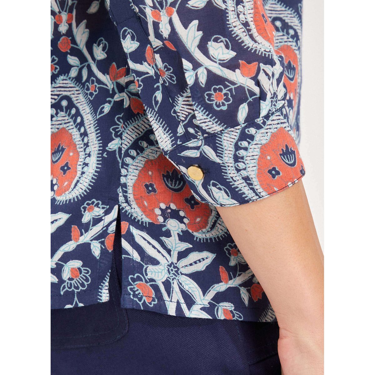 Chemise imprimée coton bio CAROLA bleu nuit ceylan, LA FIANCÉE
