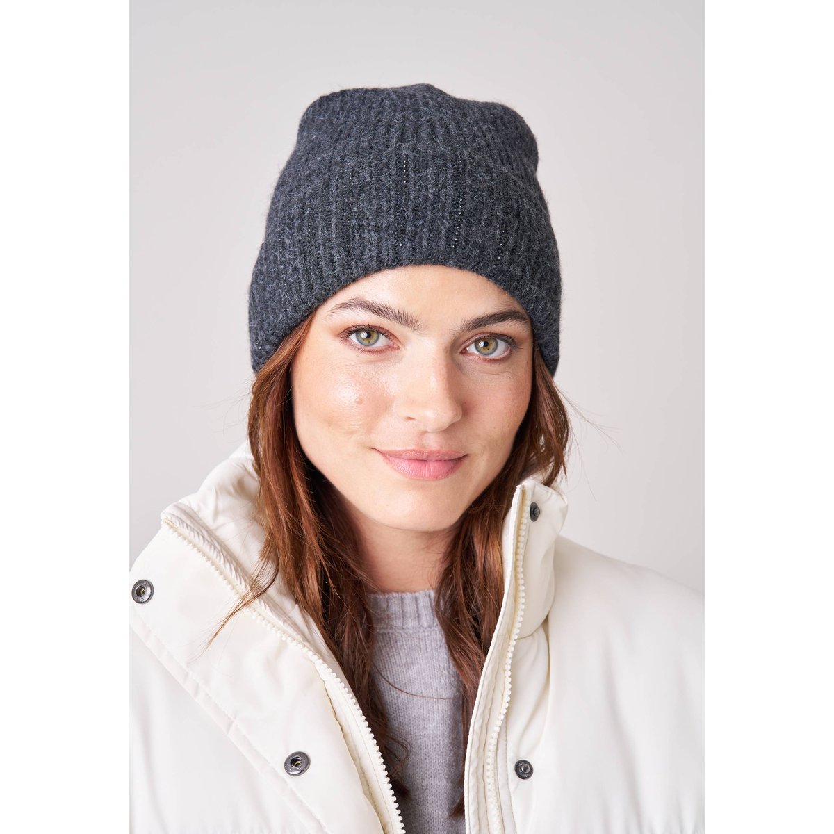 Bonnet femme en maille côtelée ALIZON anthracite, DEELUXE