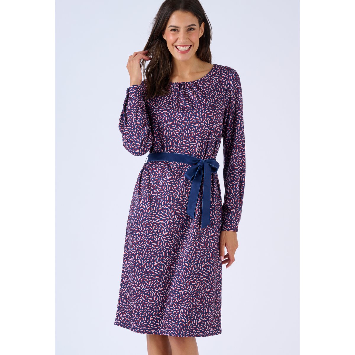 Robe maille chaude bleu marine feuillage, DAMART