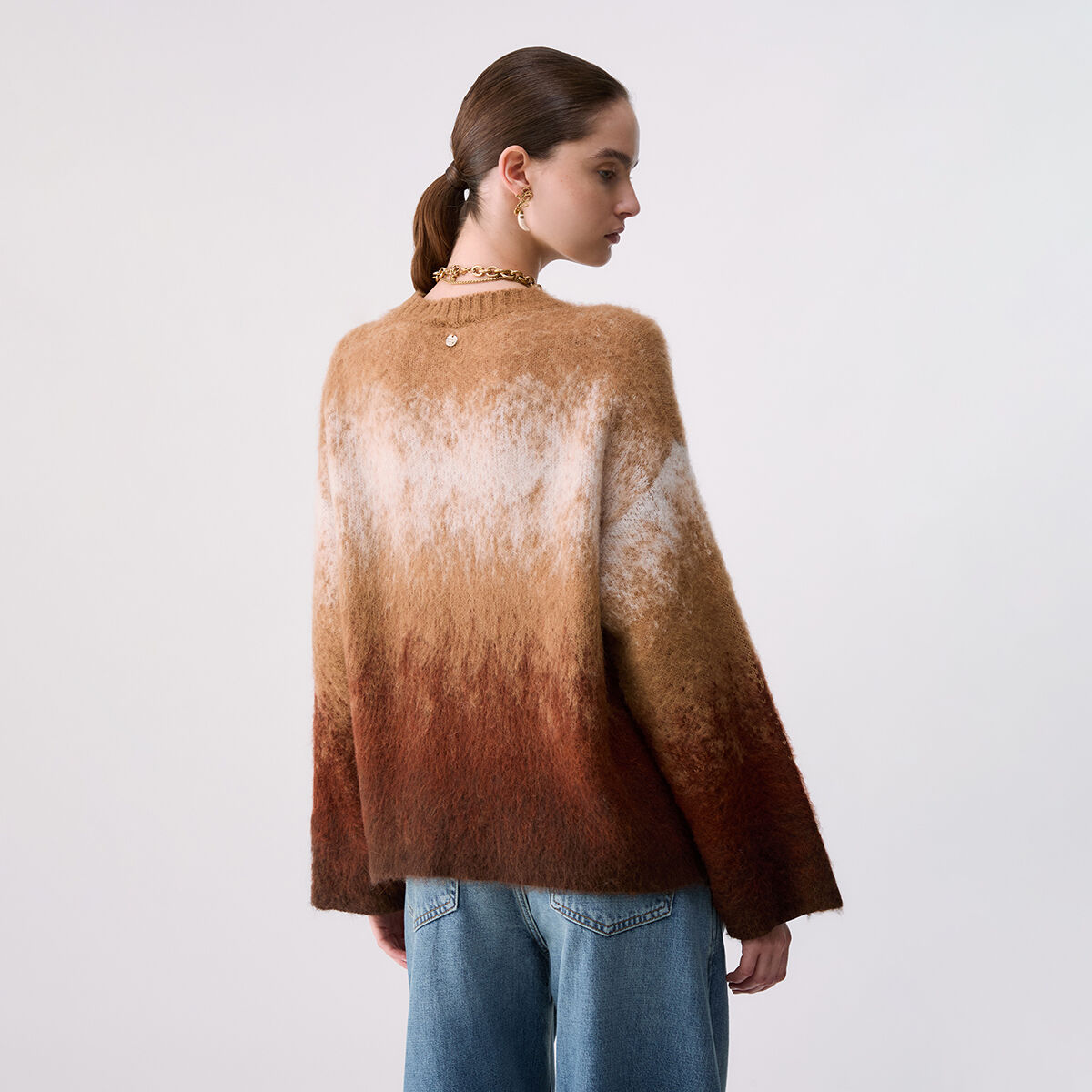 Maille jacquard en laine brossée camel, LIU JO