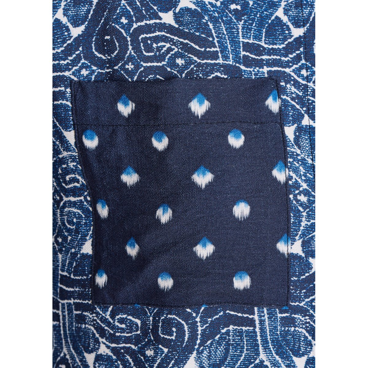 Chemise manches longues avec patchwork d'imprimés bleu, LA FEE MARABOUTEE